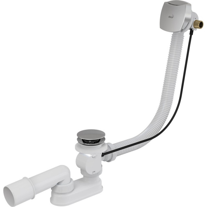 Сифон ALCAPLAST A565KM1-100 для ванны с напуском воды через перелив, для ванн с толстыми стенками, металл/металл, длина 100 см