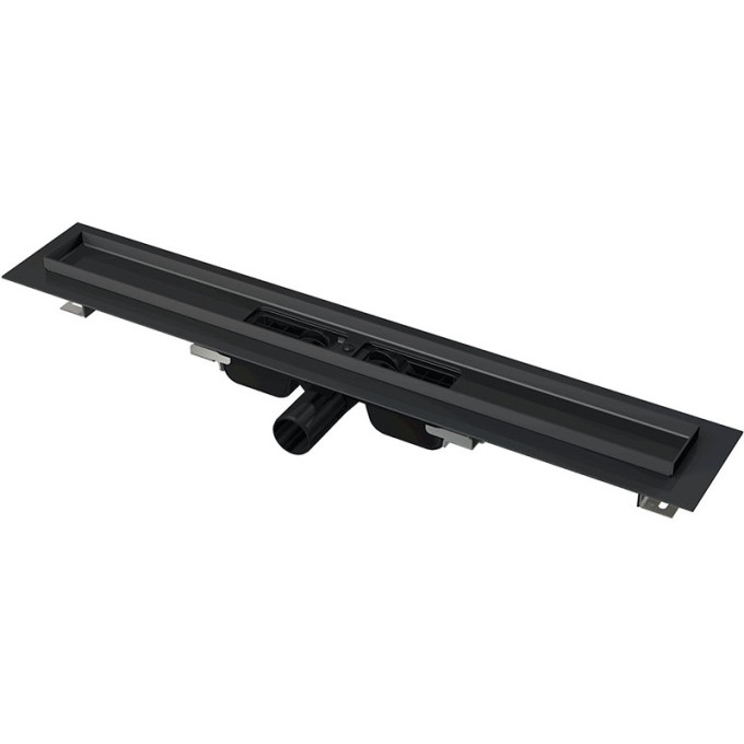 Водоотводящий желоб ALCAPLAST APZ101BLACK-300 с порогами для перфорированной решетки, черный матовый, низкий, горизонтальный сток